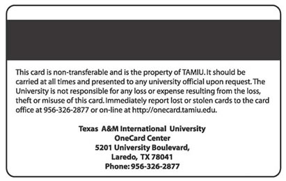 Back of Tamiu OneCard