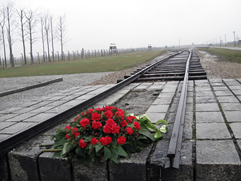 Bouquet of roses on Polska railroad track