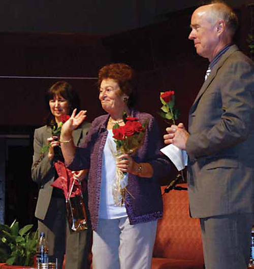 Gerda Weismann Klein, addressing freshmen at the Center for the Fine and Performing Arts Recital Hall