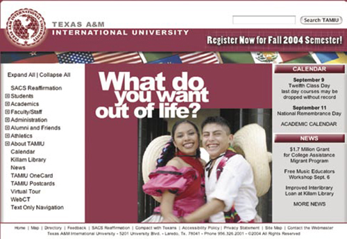 Screenshot of the updated TAMIU homepage for September 2004.