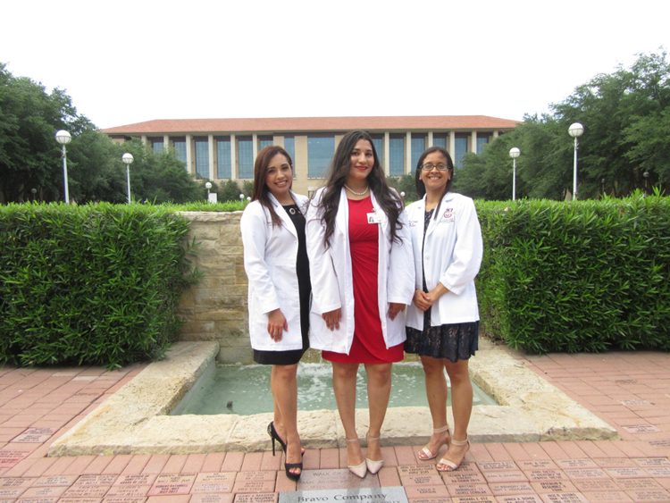 TAMIU College of Nursing and Health Sciences, Dr. F. M. Canseco Famiy Nurse Practitioner graduates are, left to right, Diana Flores, Jeannette Johnson, and Priscilla Rodríguez.