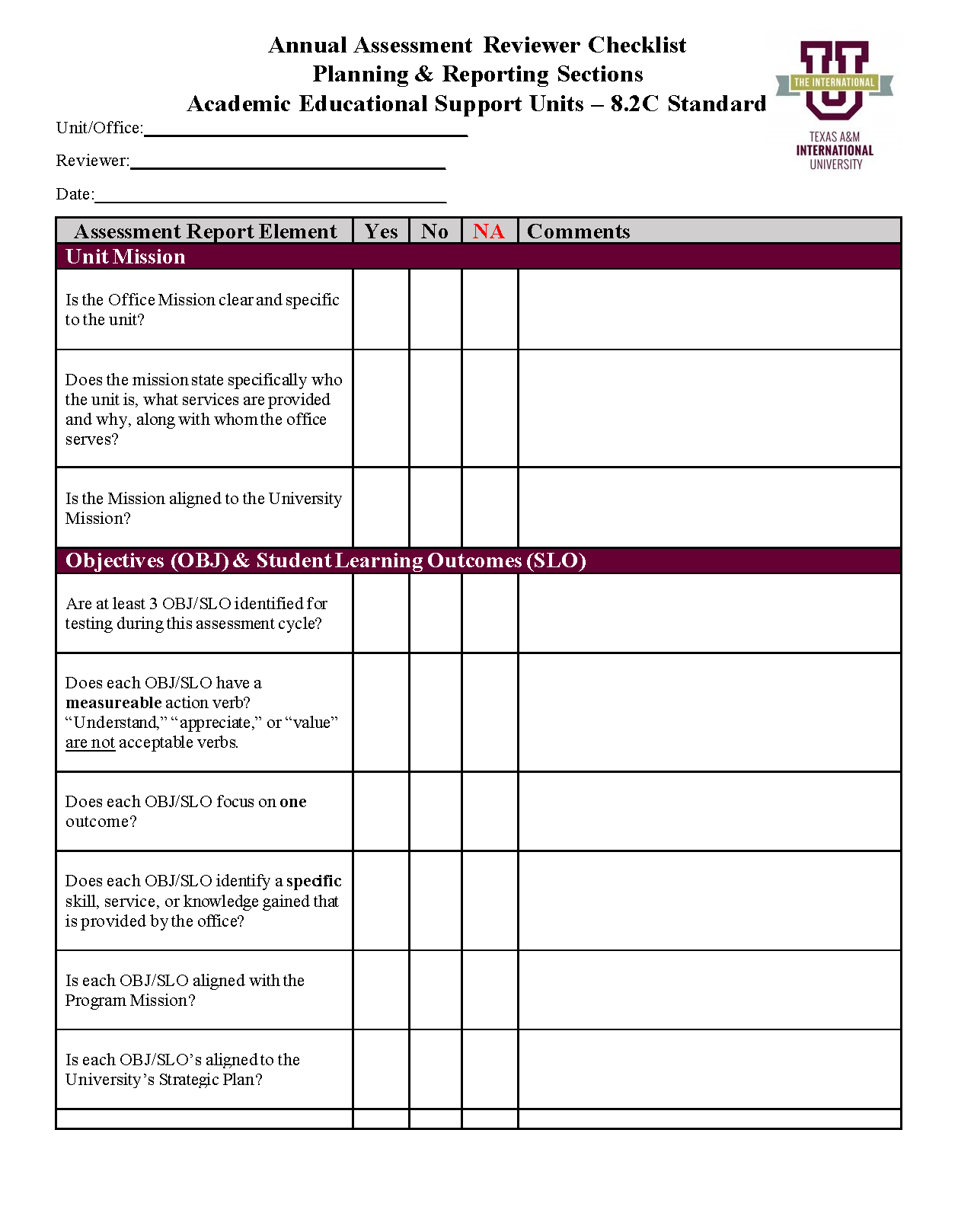 Reviewer Checklist AES (Plan &amp; Report) 2021 - 2022 Image