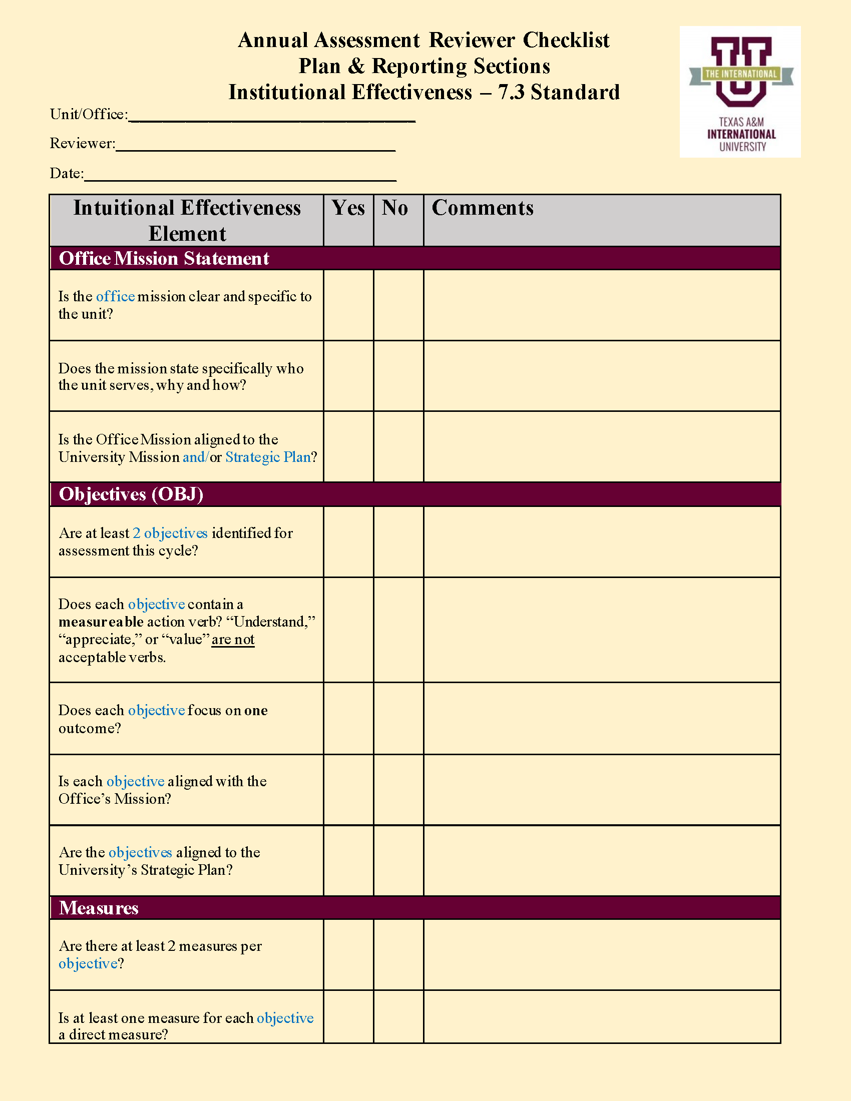 Reviewer Checklist IE (Plan &amp; Report) 2021 - 2022 Image