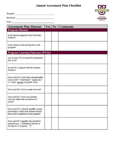 Annual Assessment Plan Checklist