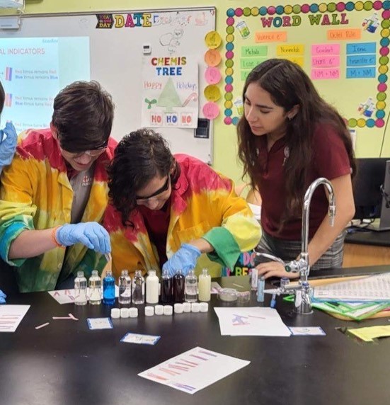 students testing pH of various solutions