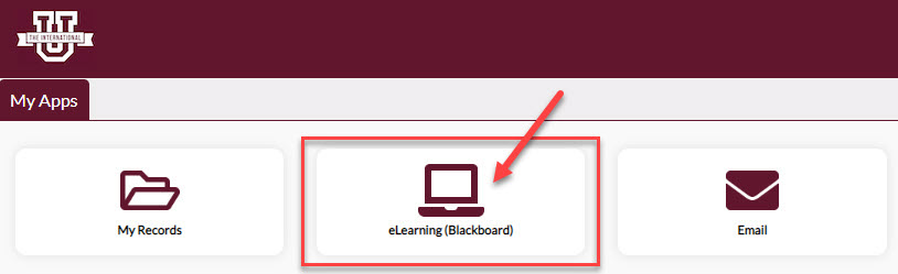 Arrow pointing to eLearning Blackboard icon in Uconnect.