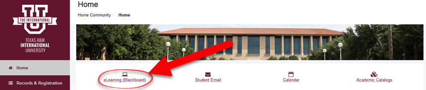 Arrow pointing to the eLearning button in top of Uconnect navigation.