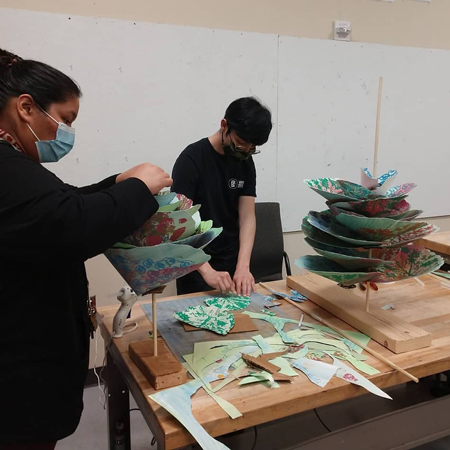 Two TAMIU students working on the Print Planter project in the Fine and Performing Arts Center