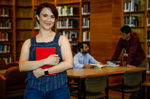 Female student in library