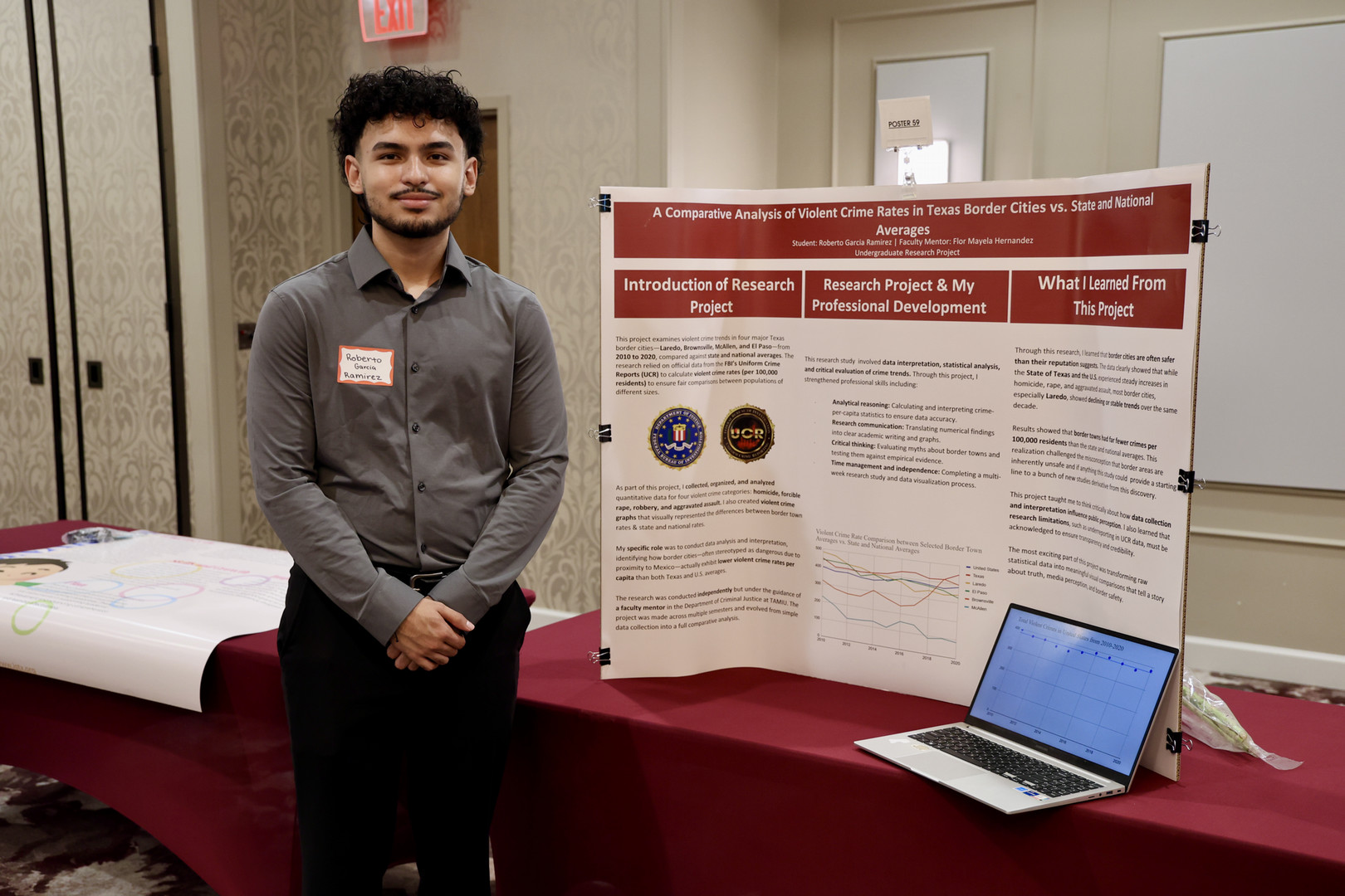 Student in front of printed poster