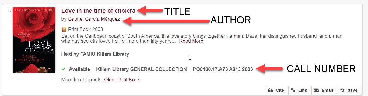 Title, Author, Call # pic