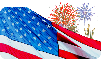 United States Flag with Fireworks in Background