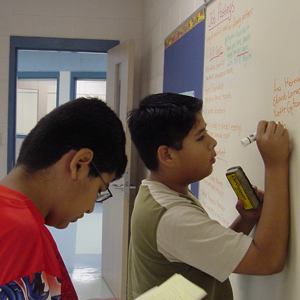 Biz Camp students strategizing on whiteboard