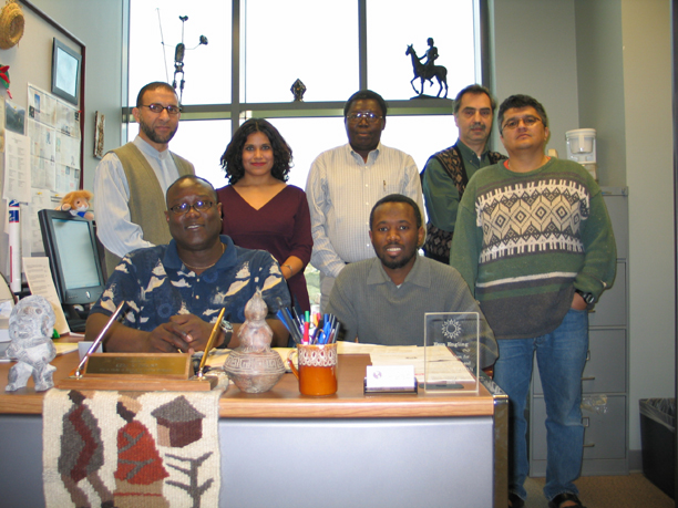 Gaining momentum: TAMIU professors and students worked together to organize activities celebrating Black History Month on campus this February. The number of celebration participants is growing every year. Pictured left to right in the front row are: Dr. Ezra Engling and Leebrian Gaskins. Pictured in the back row are: Dr. Mohamed Ben-Ruwin, Angeles Cisneros, Dr. Peter Haruna, Dr. hamid Kusha and Dr. Roberto Heredia.