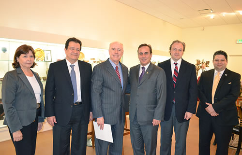 Pictured from left to right are: María Eugenia Calderón-Porter, director of the TAMIU Binational Center; Javier Zenteno, Binational Center Fellow; Dr. Ray M. Keck, TAMIU president; Juan Pablo Castañón Castañón, national president of COPARMEX; Juan Acra, Energy Commission of COPARMEX president and Alberto De León Casso, COPARMEX Nuevo Laredo president.