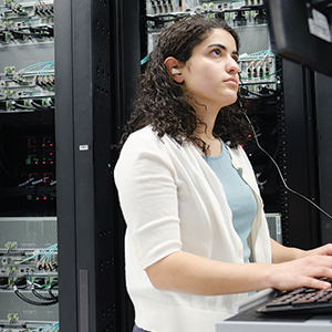 Girl using computer.