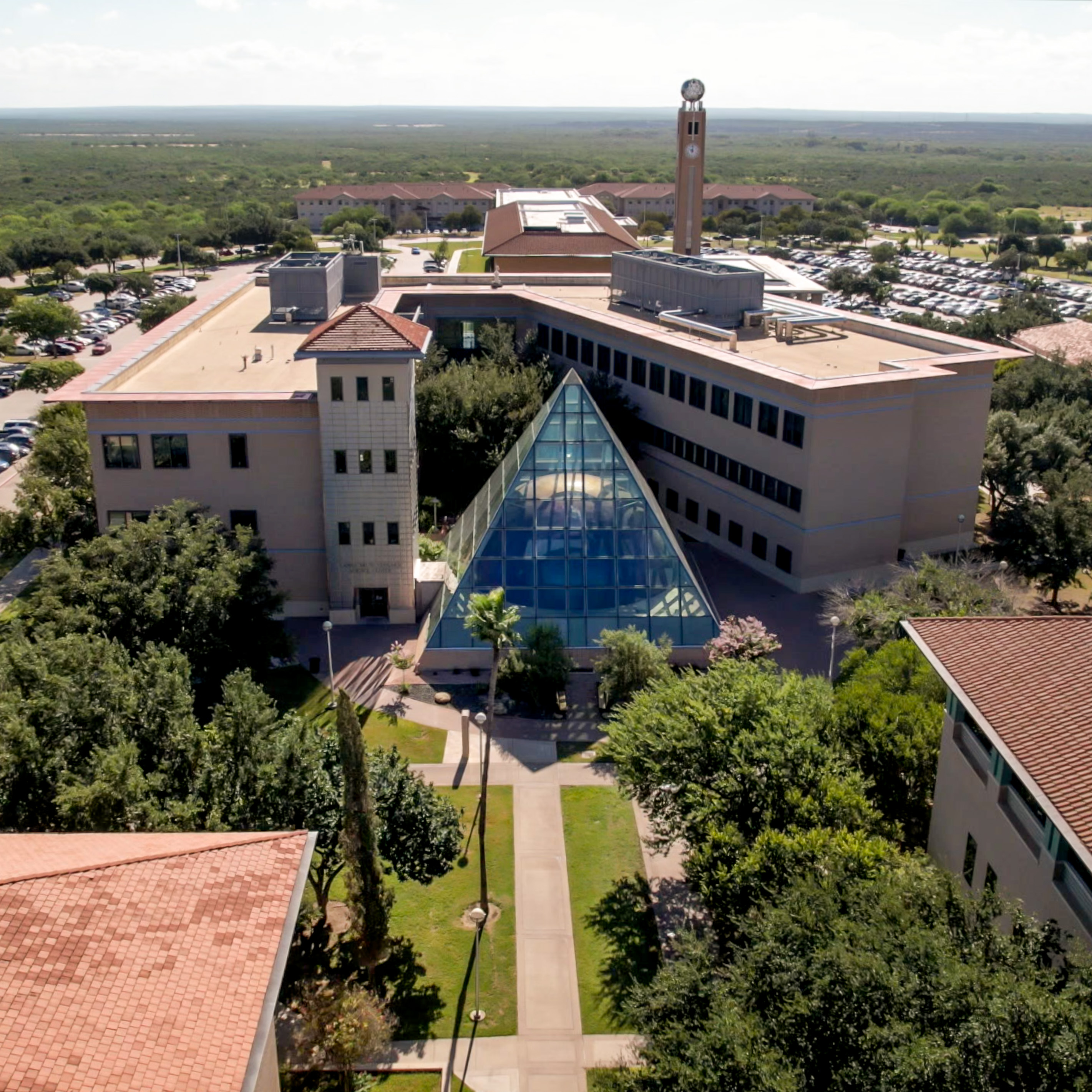 Aerial view of campus with Planetarium