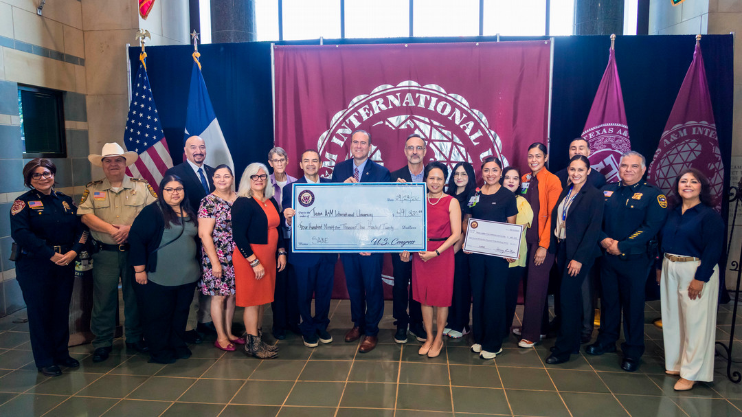 Congressman Cuellar and Campus Leadership at a SANE Continuation Announcement Sept. 2026