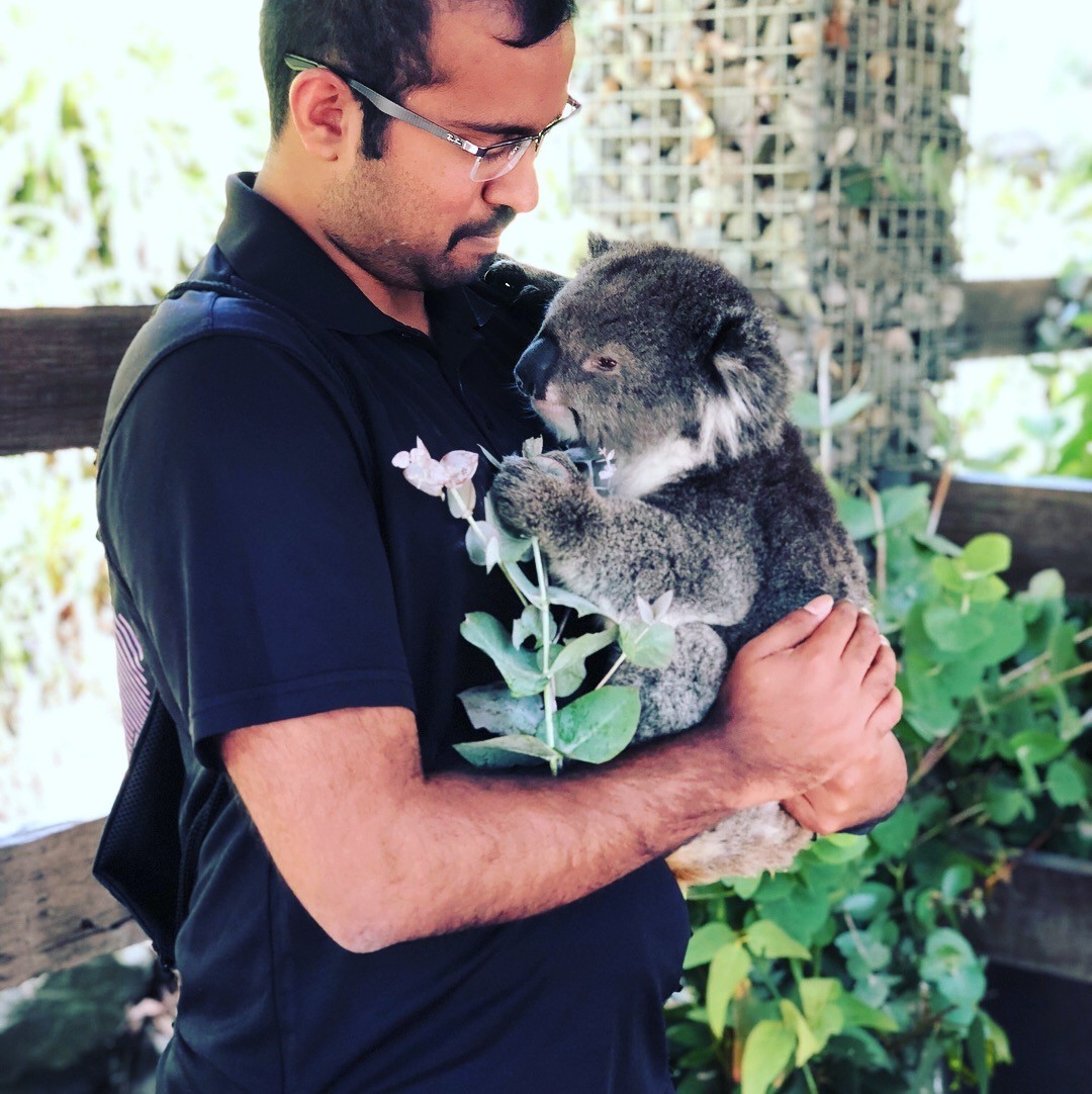 Dmello with a koala during his time in Australia