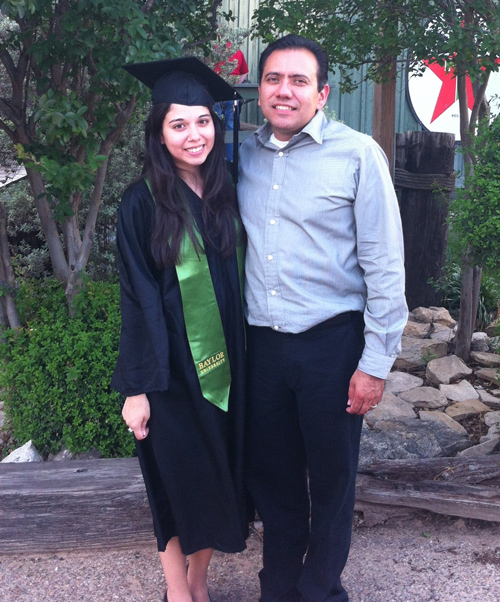 Lorissa Cortez with her father, Paul Cortez, at her graduation from Baylor University.