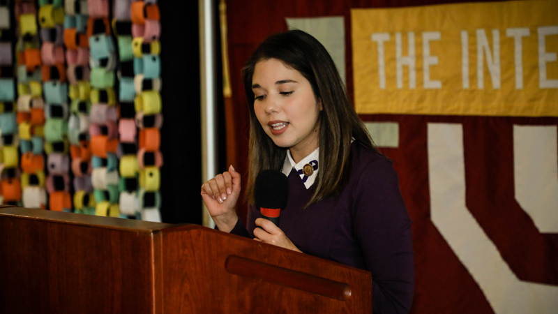 Cortez speaking at one of her campus engagements.