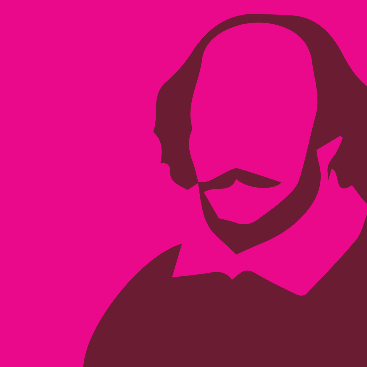 A pink silhouette of William Shakespeare 