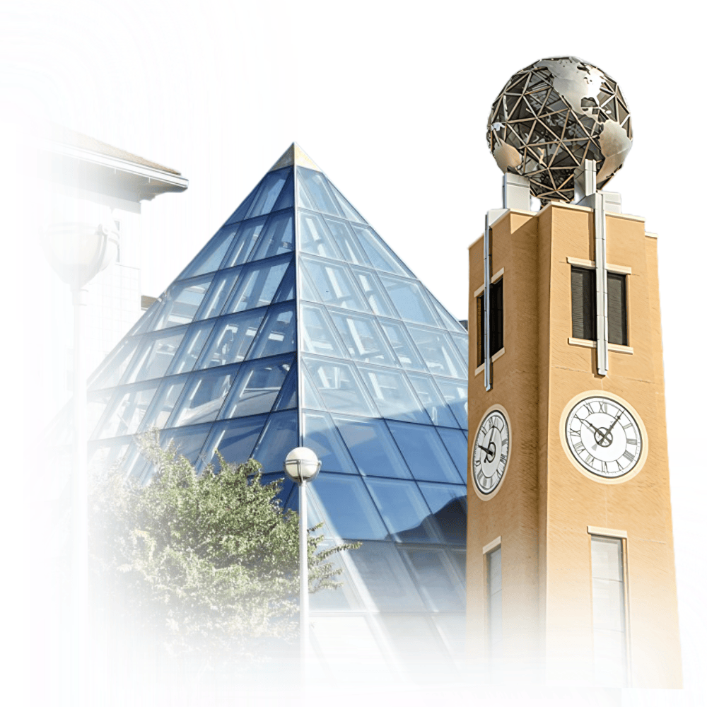 Pyramid and Clock Tower Photo