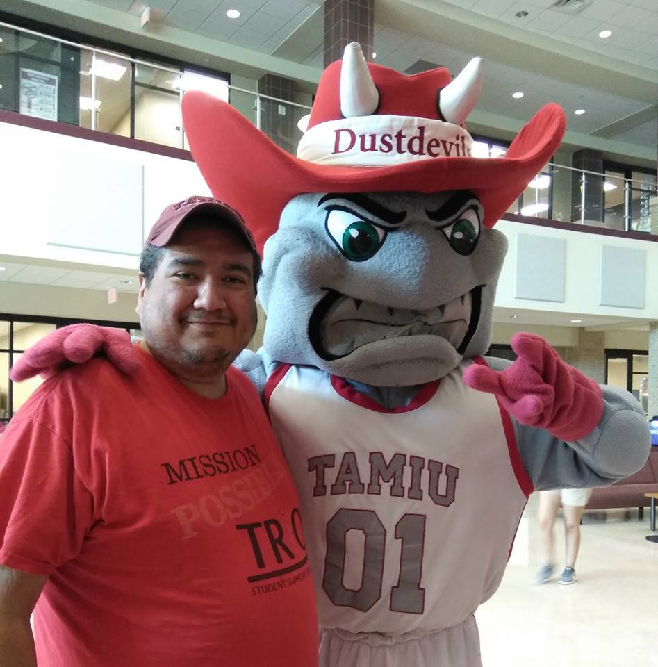 Staff member with Dusty Mascot