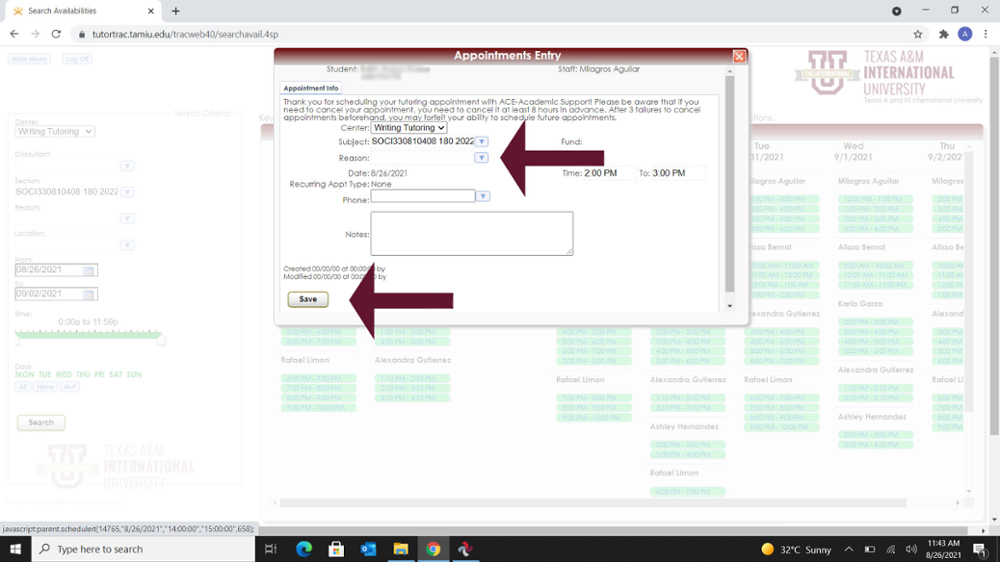 Appointment Screen